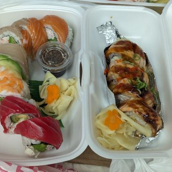 Heemo Sushi - L-R: Rainbow Roll, $13.95 prior to tax. Volcano Roll, Baked, $6.95 prior to tax - Sushi Bars Near Me - Duarte, California Heemo Sushi - L-R: Rainbow Roll, $13.95 prior to tax. Volcano Roll, Baked, $6.95 prior to tax - Sushi Bars Near Me - Duarte, California
