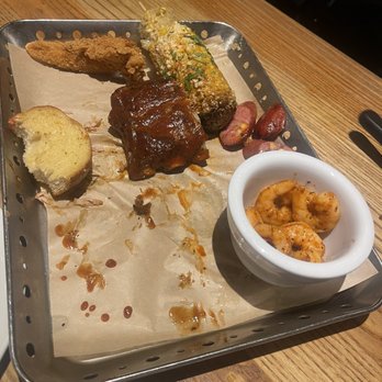 Chili's - Combo Platter Ribs, Krispy Chicken, Street Corn, and a side of Grilled Shrimp! - Tex-Mex Near Me - Whittier, California