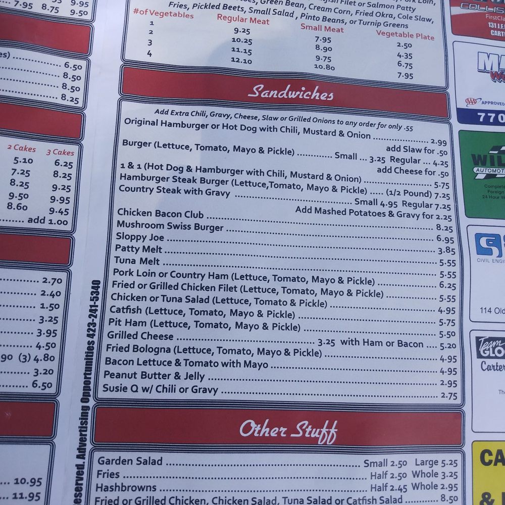 Ross's Diner - Lunch Menu - Southern Near Me - Cartersville, Georgia