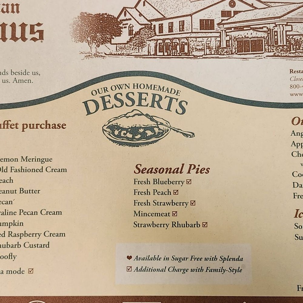 Das Dutchman Essenhaus - Dessert menu - Bakeries Near Me - Middlebury, Indiana