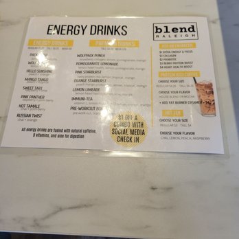 Blend Raleigh - Energy drink menu - Juice Bars & Smoothies Near Me - Raleigh, North Carolina