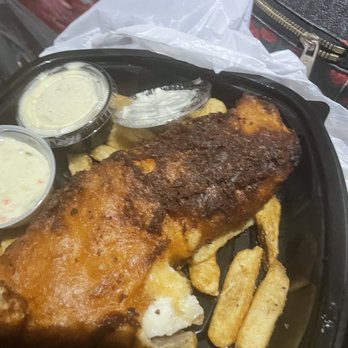 Half Wall - fish n chips. Got takeout. It was burnt. I didn't realize until I was already home. Burnt flavor throughout. - American Near Me - New Smyrna Beach, Florida Half Wall - fish n chips. Got takeout. It was burnt. I didn't realize until I was already home. Burnt flavor throughout. - American Near Me - New Smyrna Beach, Florida