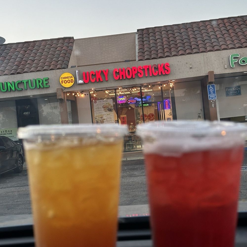 Lucky Chopsticks - Iced tea and front of building - Chinese Near Me - Cypress, California Lucky Chopsticks - Iced tea and front of building - Chinese Near Me - Cypress, California