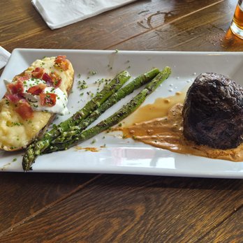 The Wrigley Taproom & Eatery - Softball steak, asparagus and 2x baked potato - New American Near Me - Corbin, Kentucky