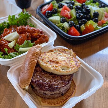 Go Burger - Double Burger, Buffalo Chicken and Garden Salad - Burgers Near Me - Ridge, New York