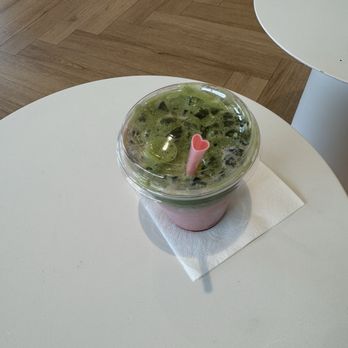 Classic Bakery - Iced Strawberry Fields Matcha with heart straw! - Bakeries Near Me - Olney, Maryland Classic Bakery - Iced Strawberry Fields Matcha with heart straw! - Bakeries Near Me - Olney, Maryland