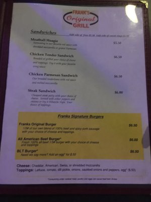 Menu photo 1 Frank's Original Grill Beaver Falls, PA