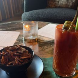 Enjoying an afternoon beverage & savory pecans