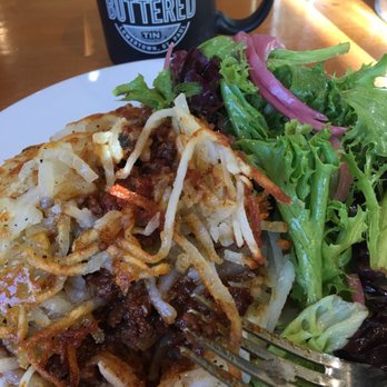 The Buttered Tin - Loaded hash browns with chili and manchego.... and a breakfast salad - Bakeries Near Me - Saint Paul, Minnesota The Buttered Tin - Loaded hash browns with chili and manchego.... and a breakfast salad - Bakeries Near Me - Saint Paul, Minnesota