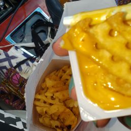 Waffle fries & chick fil a sauce on the go