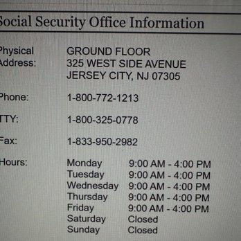 Social Security - This is not a good phone number. Use 1 (877) 405-2884 for the Jersey city office. - Public Services & Government Near Me - Jersey City, New Jersey Social Security - This is not a good phone number. Use 1 (877) 405-2884 for the Jersey city office. - Public Services & Government Near Me - Jersey City, New Jersey