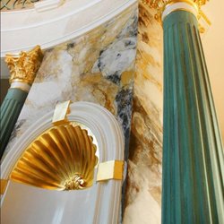Buon Fresco - Italian Plaster finished as exotic Marble.  White Italian Plaster also shown in Niche.  Capitols and Niche shell are gilded with 23 K gold,