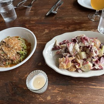Mothers and Sons Trattoria - Spinach pasta special and seasonal beet salad, April 2025. - Italian Near Me - Durham, North Carolina