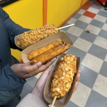 Korn Dog - Potato half & half, crispy fried shrimp, ramen mozza - Korean Near Me - Seattle, Washington