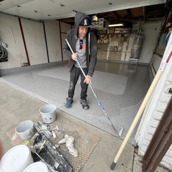 CA Resurfacing - Dave feathering the edge with top coat. - Flooring Near Me - Orange, California