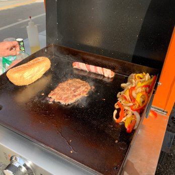 Split Top Dogs - Cheese steak on the grill - Hot Dogs Near Me Split Top Dogs - Cheese steak on the grill - Hot Dogs Near Me