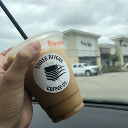 Iced Vanilla Latte. Outside of the restaurant. Iced Vanilla Latte. Outside of the restaurant.