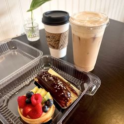 Julian's Pastry Nouveau - Fruit tart, eclair, pumpkin spice latte (seasonal; surprisingly very caffeine-strong lol), pumpkin cold foam chai (seasonal)