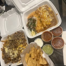 El Chilitos Mexican Restaurant - Carne Asada Fries and taco and chicken enchiladas