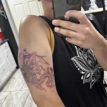 Holistic Ink - Dragon tattoo with flowers by Angie - Tattoo Near Me - Boston, Massachusetts