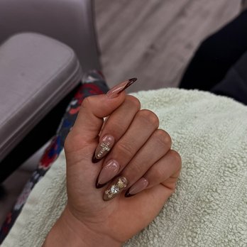 Heidy Vip Nail And Spa - French tip gold line with gems, - Nail Salons Near Me - Cerritos, California Heidy Vip Nail And Spa - French tip gold line with gems, - Nail Salons Near Me - Cerritos, California