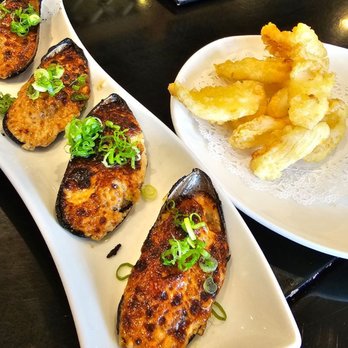 Kihon - Baked Green lip mussels  and tempura of calamari - Japanese Near Me - Long Beach, California