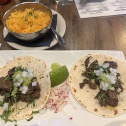 Carne Asada Tacos and Mexican Rice. Carne Asada Tacos and Mexican Rice.