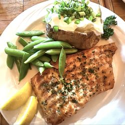 The Depot Bar & Restaurant - Salmon (with thyme butter) with baked potato and snapped peas
