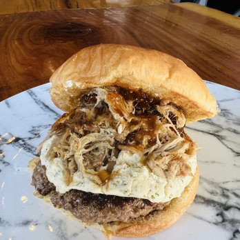 Campus Gas - Fig and Goat Cheese Pulled Pork Burger - Beer Bar Near Me - Winston-Salem, North Carolina Campus Gas - Fig and Goat Cheese Pulled Pork Burger - Beer Bar Near Me - Winston-Salem, North Carolina