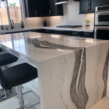 Izzy's Granite - Waterfall island - Kitchen & Bath Near Me - Upland, California Izzy's Granite - Waterfall island - Kitchen & Bath Near Me - Upland, California