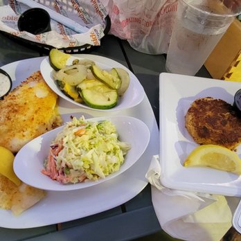 Crabby's Dockside - Baked hogfish, cole slaw, crabcake - Seafood Near Me - Clearwater Beach, Florida