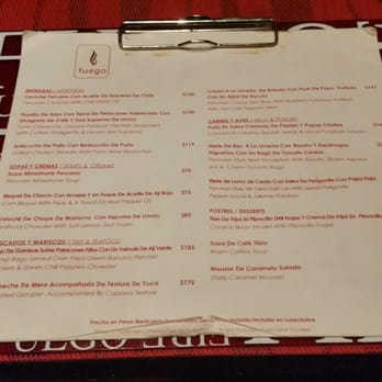 Fuego - Dinner menu. - Mexican Near Me - Cancún, ROO