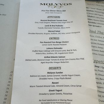 Molyvos - Pre fixe menu - Wine Bars Near Me - New York, New York