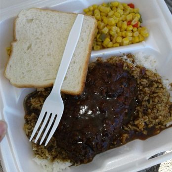 Gary's - Hamburger steak w/ rice and corn - Burgers Near Me - Lafayette, Louisiana
