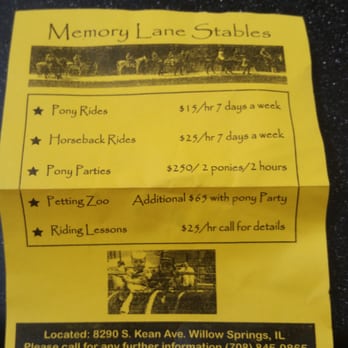 Memory Lane Stables - List of services available. - Horseback Riding Near Me - Willow Springs, Illinois