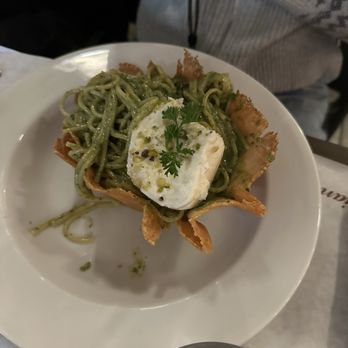 Enoteca Adriano - Creamy pesto with burrata in a crispy cheese shell - Italian Near Me - San Diego, California Enoteca Adriano - Creamy pesto with burrata in a crispy cheese shell - Italian Near Me - San Diego, California