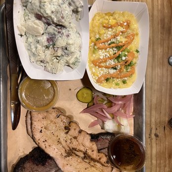 Wood's Chapel BBQ - 2 meat platter: smoked Turkey and brisket. Cream corn. And potato salad. - Barbeque Near Me - Atlanta, Georgia Wood's Chapel BBQ - 2 meat platter: smoked Turkey and brisket. Cream corn. And potato salad. - Barbeque Near Me - Atlanta, Georgia