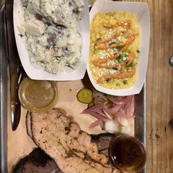 Wood's Chapel BBQ - 2 meat platter: smoked Turkey and brisket. Cream corn. And potato salad.