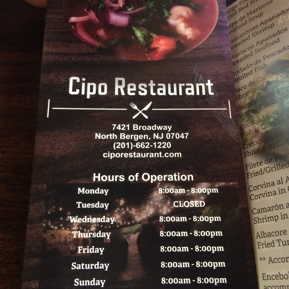 Cipo Restaurant - the menu for the restaurant - Latin American Near Me - North Bergen, New Jersey