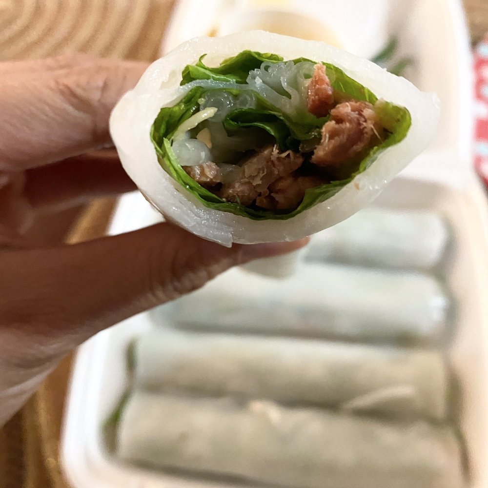 Lien Hue 3 - #5- Goi cuon tom thit: spring rolls with shrimp and pork with peanut sauce and peppers. - Vietnamese Near Me - Westminster, California Lien Hue 3 - #5- Goi cuon tom thit: spring rolls with shrimp and pork with peanut sauce and peppers. - Vietnamese Near Me - Westminster, California