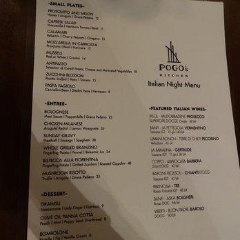 Pogo's Kitchen - Special Menu - Italian Night (not normal menu) - Southern Near Me - Fernandina Beach, Florida