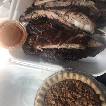 Jazzy's BBQ - Half rack ribs with extra sauce ($13.00) and the required personal size pecan pie. - Barbeque Near Me - Tampa, Florida Jazzy's BBQ - Half rack ribs with extra sauce ($13.00) and the required personal size pecan pie. - Barbeque Near Me - Tampa, Florida