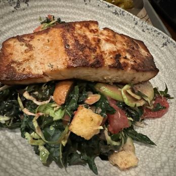 Traveler's Cart - European Kale and Brussels Sprout Salad with Salmon - Cocktail Bars Near Me - Houston, Texas