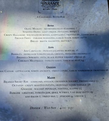 Menu photo 1 Parasol At Cafe Flore San Francisco, CA Menu photo 1 Parasol At Cafe Flore San Francisco, CA