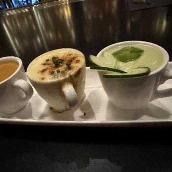 Bern's Steak House - Soup Tasting -- small individual servings of French onion, lobster bisque and chilled avocado - Steakhouses Near Me - Tampa, Florida