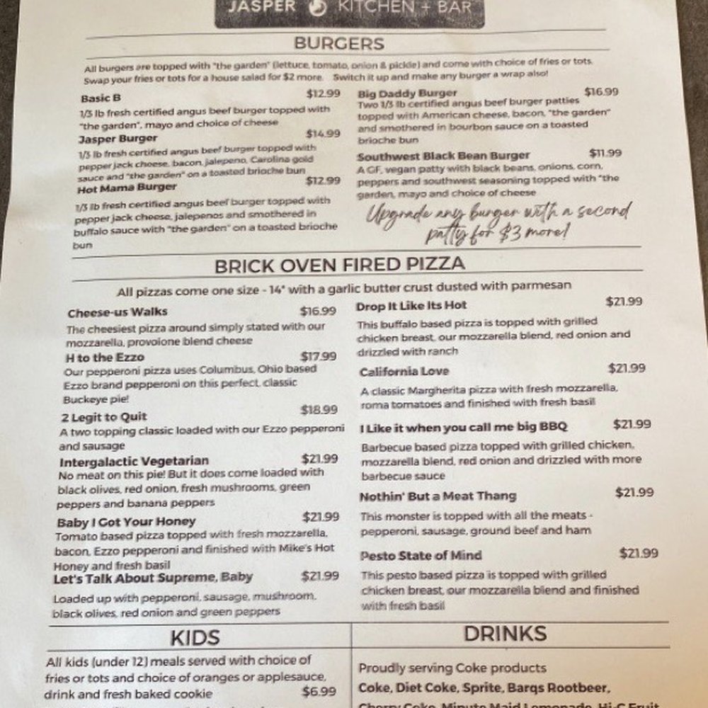 Jasper Kitchen + Bar - Menu - Burgers Near Me - Xenia, Ohio