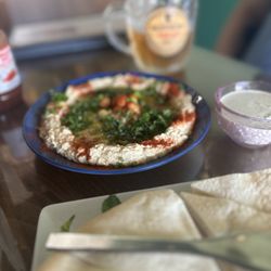 Pirates Grill - Old Style Hummus and Ekstra Lager Beer.