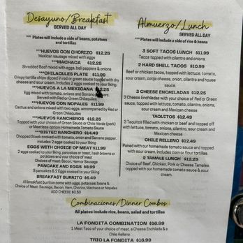 La Fondita - Breakfast and Lunch Menu - Mexican Near Me - Fillmore, California