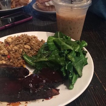 Paper Co Cafe - Smoked Applewood Brisket with greens and dirty rice. - Coffee & Tea Near Me - Houston, Texas Paper Co Cafe - Smoked Applewood Brisket with greens and dirty rice. - Coffee & Tea Near Me - Houston, Texas