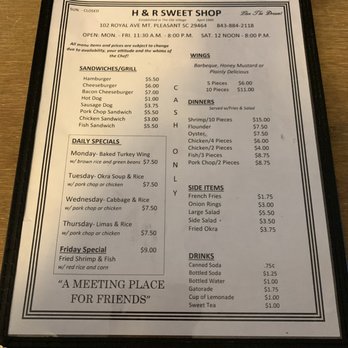H & R Sweet Shop - Menu - Burgers Near Me - Mount Pleasant, South Carolina H & R Sweet Shop - Menu - Burgers Near Me - Mount Pleasant, South Carolina